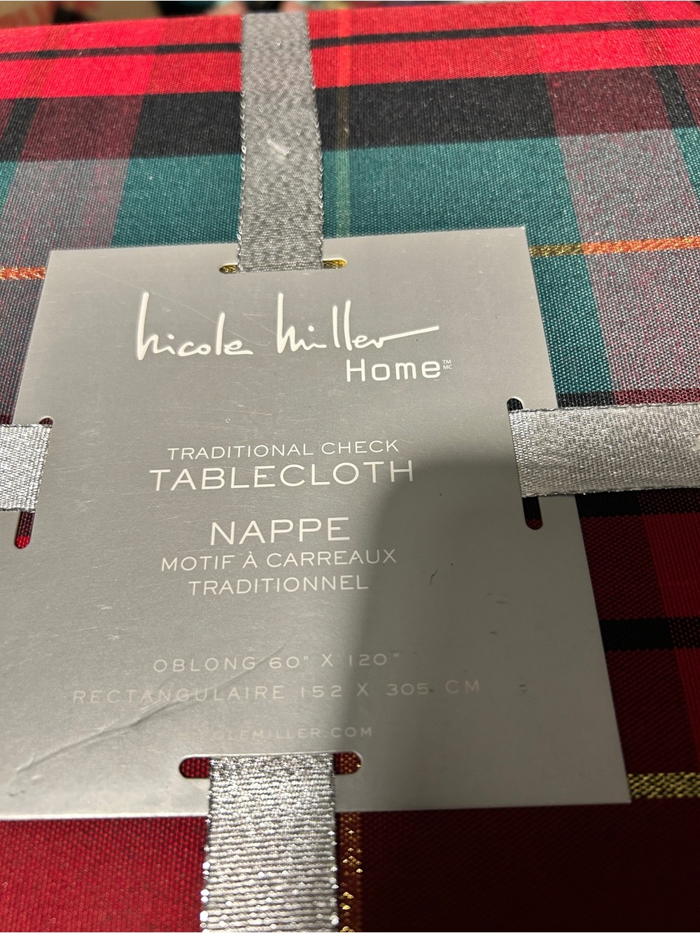 Nicole Miller Red Plaid Tablecloth with Green and Black Accents